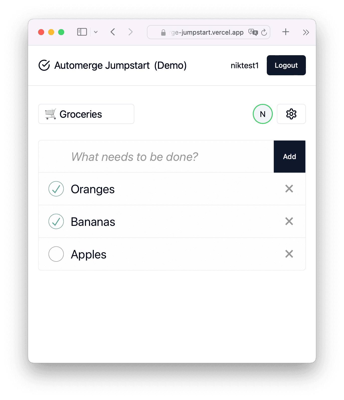 Screenshot of the Automerge-Jumpstart App